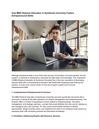 How MBA Distance Education in Symbiosis University Fosters Entrepreneurial Skills