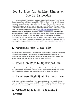 Top 11 Tips for Ranking Higher on Google in London