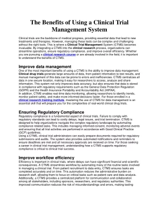 The Benefits of Using a Clinical Trial Management System