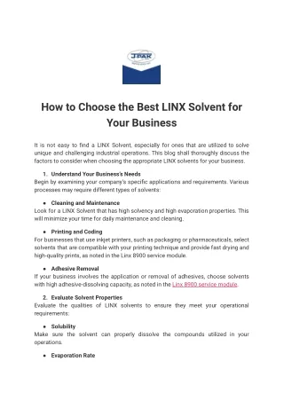 How to Choose the Best LINX Solvent for Your Business