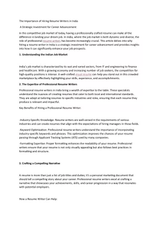 The Importance of Hiring Resume Writers in India