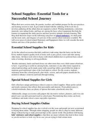 School Supplies: Essential Tools for a Successful School Journey