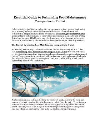 Essential Guide to Swimming Pool Maintenance Companies in Dubai