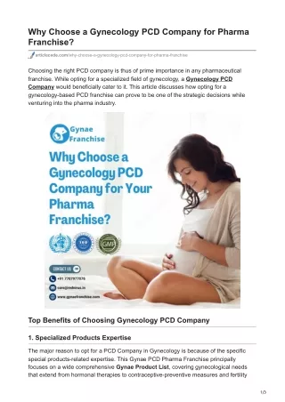 Why Choose a Gynecology PCD Company for Pharma Franchise?