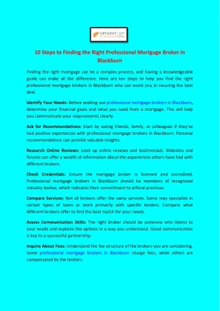 10 Steps to Finding the Right Professional Mortgage Broker in Blackburn