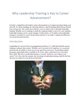 Why Leadership Training is Key to Career Advancement?