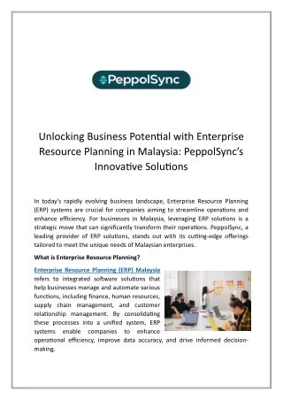 Unlocking Business Potential with Enterprise Resource Planning in Malaysia: Pepp