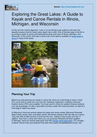 Exploring the Great Lakes A Guide to Kayak and Canoe Rentals in Illinois, Michigan, and Wisconsin