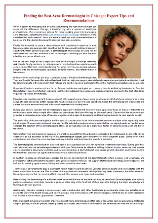Finding the Best Acne Dermatologist in Chicago Expert Tips and Recommendations