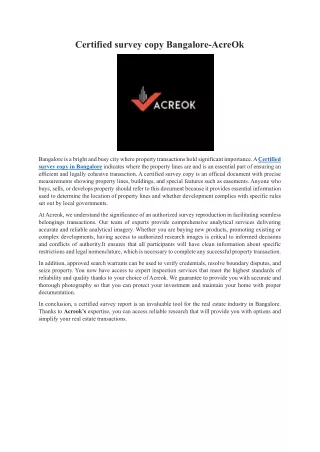 certified survey copy in bangalore-acreok