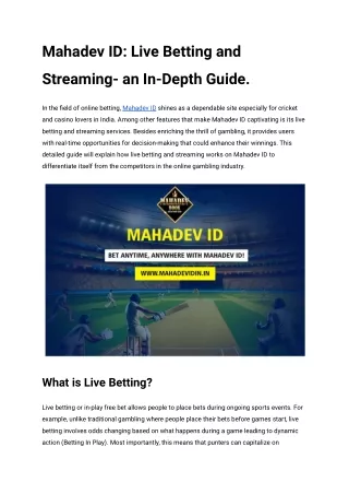 Mahadev ID_ Live Betting and Streaming- an In-Depth Guide
