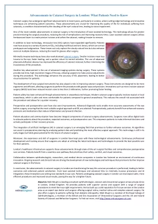 Advancements in Cataract Surgery in London - What Patients Need to Know