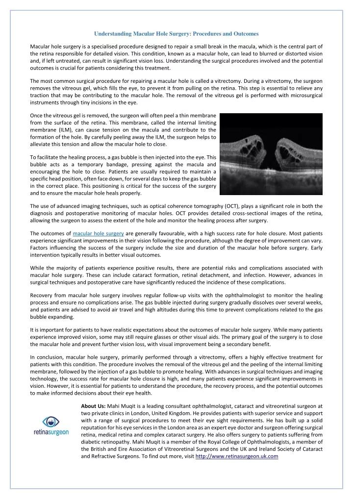 understanding macular hole surgery procedures