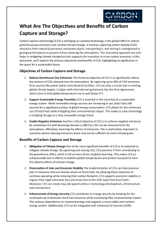 What Are The Objectives and Benefits of Carbon Capture and Storage