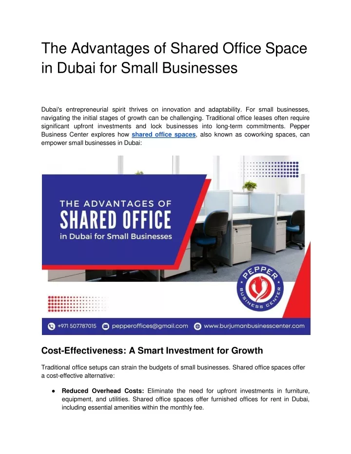 the advantages of shared office space in dubai for small businesses