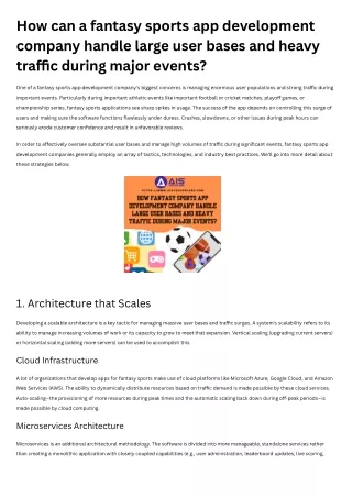 How fantasy sports app development company handle large user bases and heavy traffic during major events
