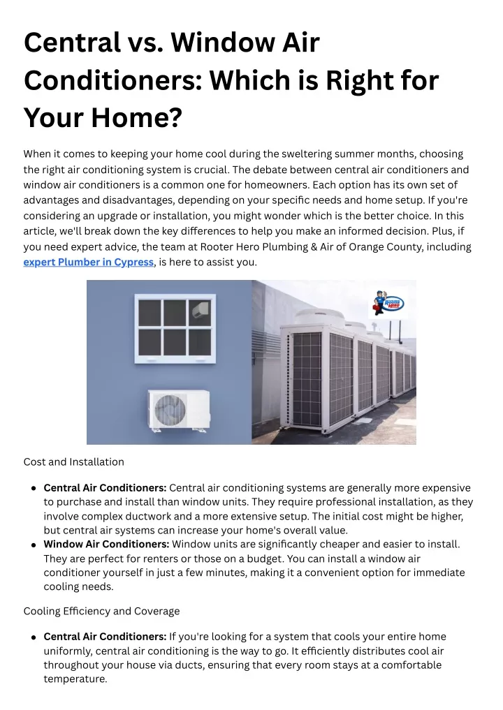 central vs window air conditioners which is right