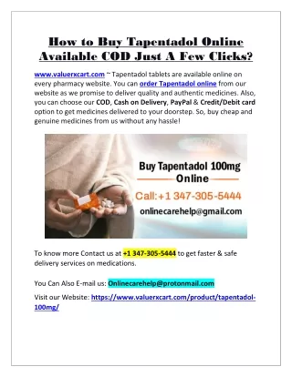 How to Buy Tapentadol Online Available COD Just A Few Clicks?