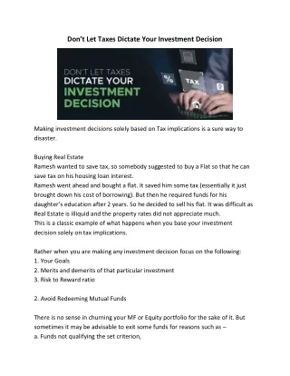 Don’t Let Taxes Dictate Your Investment Decision