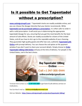 Is it possible to Get Tapentadol without a prescription?