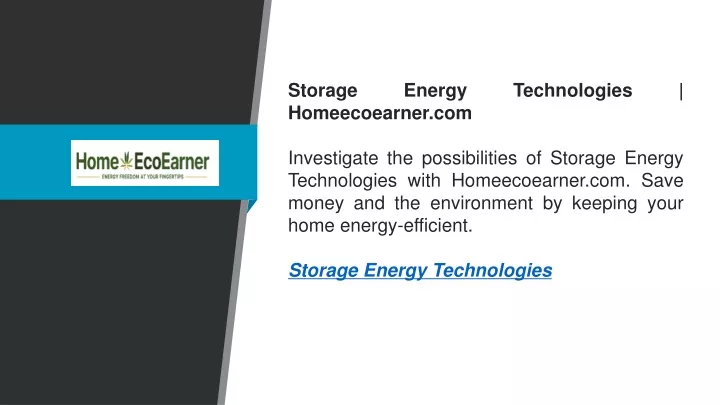 storage energy technologies homeecoearner