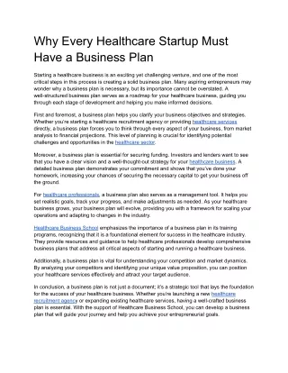 why every healthcare startup must have a business
