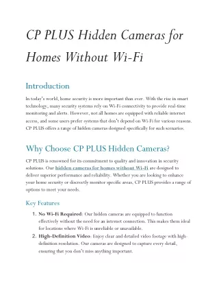 CP PLUS Hidden Cameras for Homes Without Wi-Fi