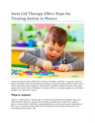 Stem Cell Therapy Offers Hope for Treating Autism in Mexico