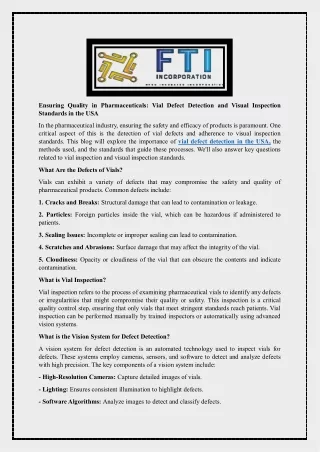 Ensuring Quality in Pharmaceuticals - Vial Defect Detection and Visual Inspection Standards in the USA