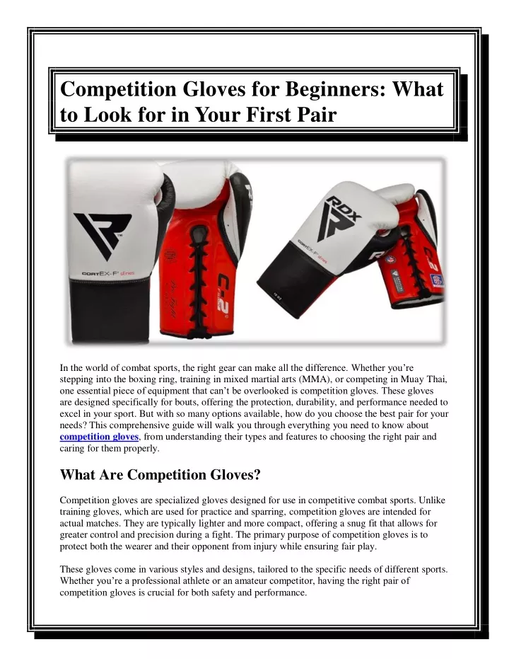 competition gloves for beginners what to look