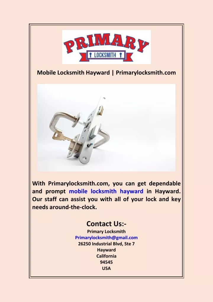 mobile locksmith hayward primarylocksmith com