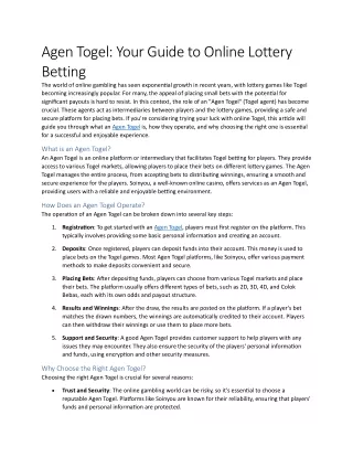 agen togel your guide to online lottery betting