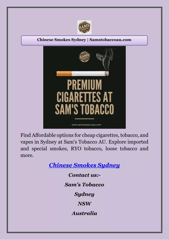 chinese smokes sydney samstobaccoau com