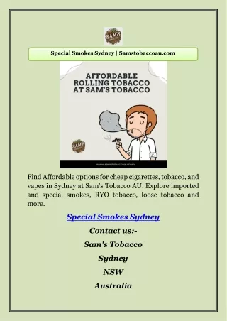 Special Smokes Sydney | Samstobaccoau.com