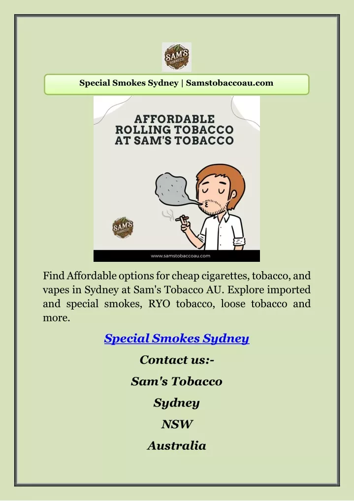 special smokes sydney samstobaccoau com