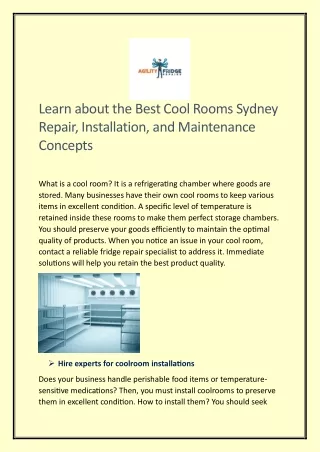 Learn about the Best Cool Rooms Sydney Repair, Installation, and Maintenance Con
