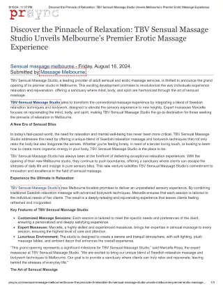 Discover the Pinnacle of Relaxation - TBV Sensual Massage Studio Unveils Melbourne