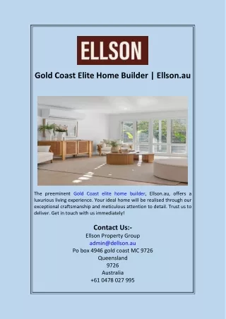 Gold Coast Elite Home Builder  Ellson.au