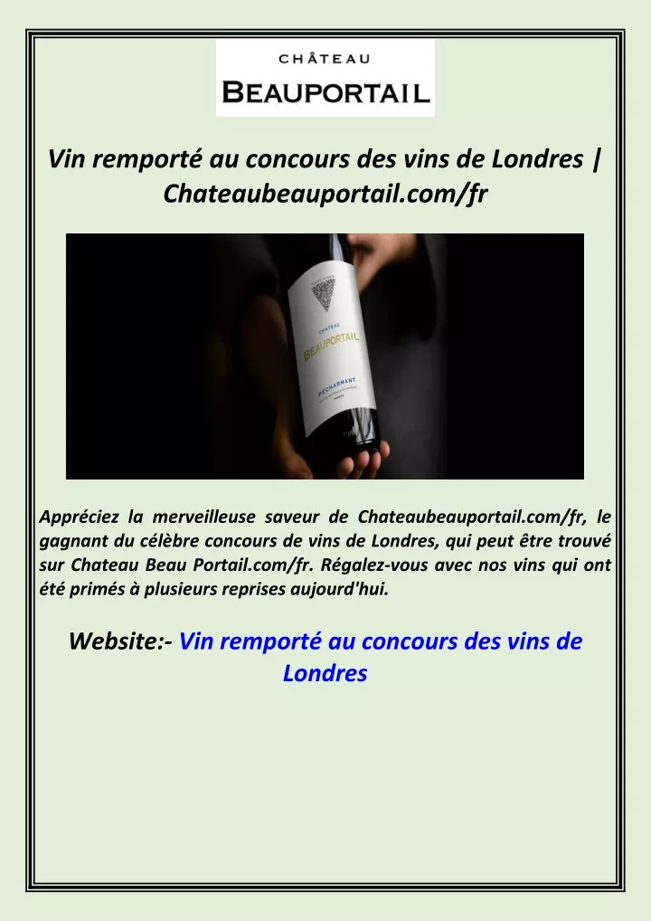 vin remport au concours des vins de londres