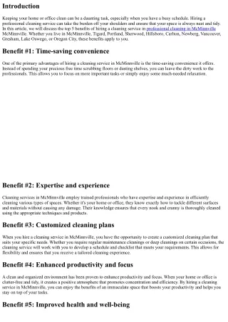 The Top 5 Benefits of Hiring a Cleaning Service in McMinnville