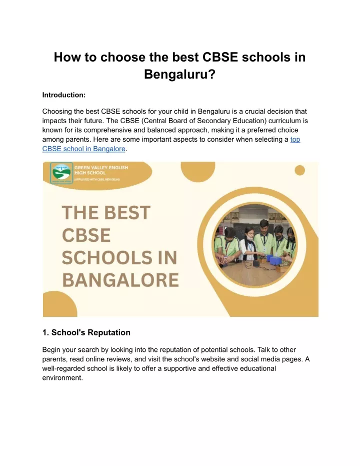 how to choose the best cbse schools in bengaluru