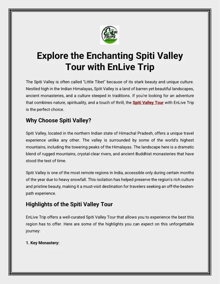 explore the enchanting spiti valley tour with