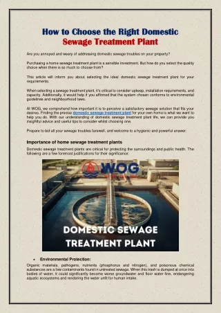 How to Choose the Right Domestic Sewage Treatment Plant