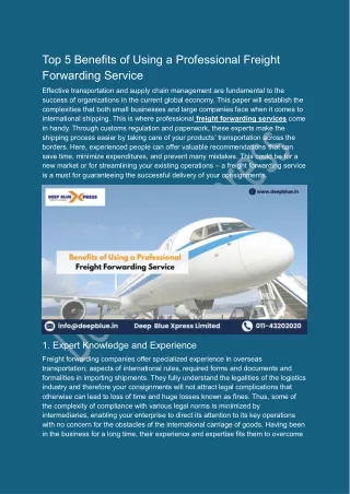 Top 5 Benefits of Using a Professional Freight Forwarding Service