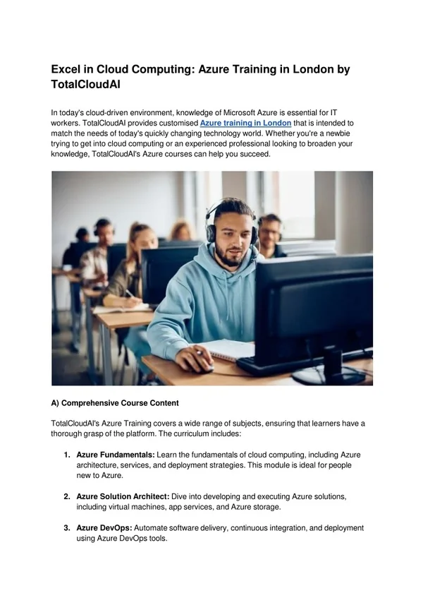 Excel in Cloud Computing: Azure Training in London by TotalCloudAI