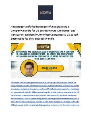 Advantages and Disadvantages of Incorporating a Company in India for US Entrepreneurs _ An honest and transparent opinio