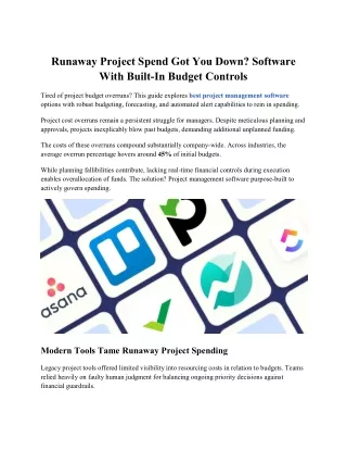 Runaway Project Spend Got You Down Software With Built-In Budget Controls