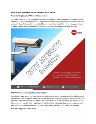 CCTV Security Surveillance Systems for Homes in the UAE