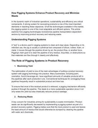 The Role of Pigging Systems in Product Recovery