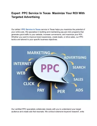 Expert  PPC Service In Texas  Maximize Your ROI With Targeted Advertising